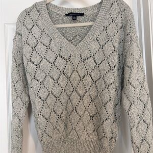 White House Black Market Textured green V-Neck Sweater